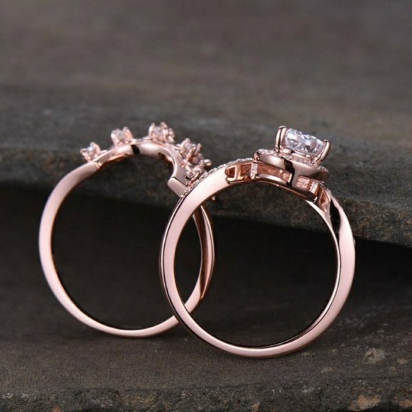18K ROSE GOLD DESIGN TEARDROP RING SET - Picture 5 of 7
